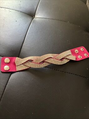 Sparkling Braided Pink Bracelet with Gold-Tone Crystals
